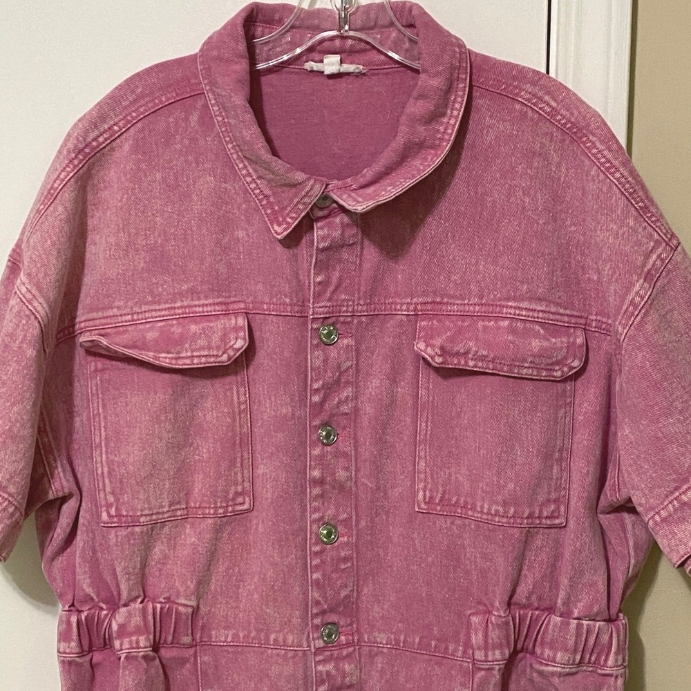 Womens Pink Acid Wash Denim Boiler Suit Cotton 3XL Jumpsuit Streetwear Grunge